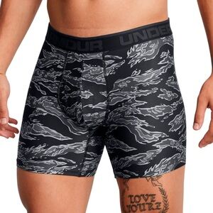 Under Armour Black & Gray Camo Boxerjock 6" Performance Boxer Briefs